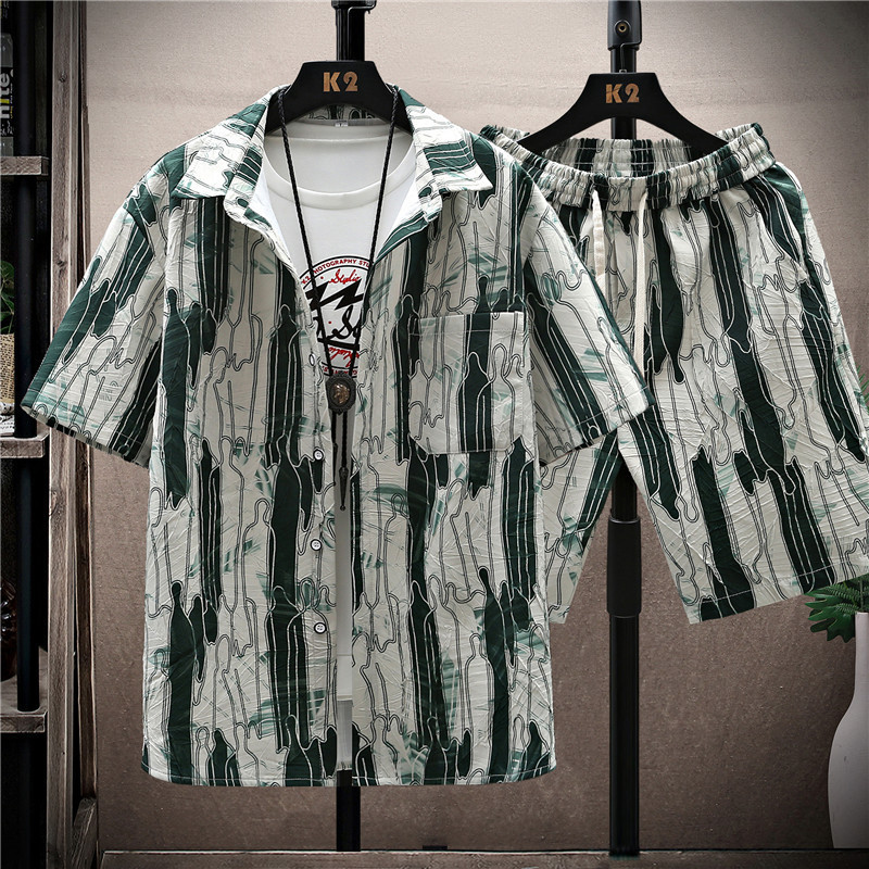 Fashion Men's Short Sleeve Printed Shirt Suit