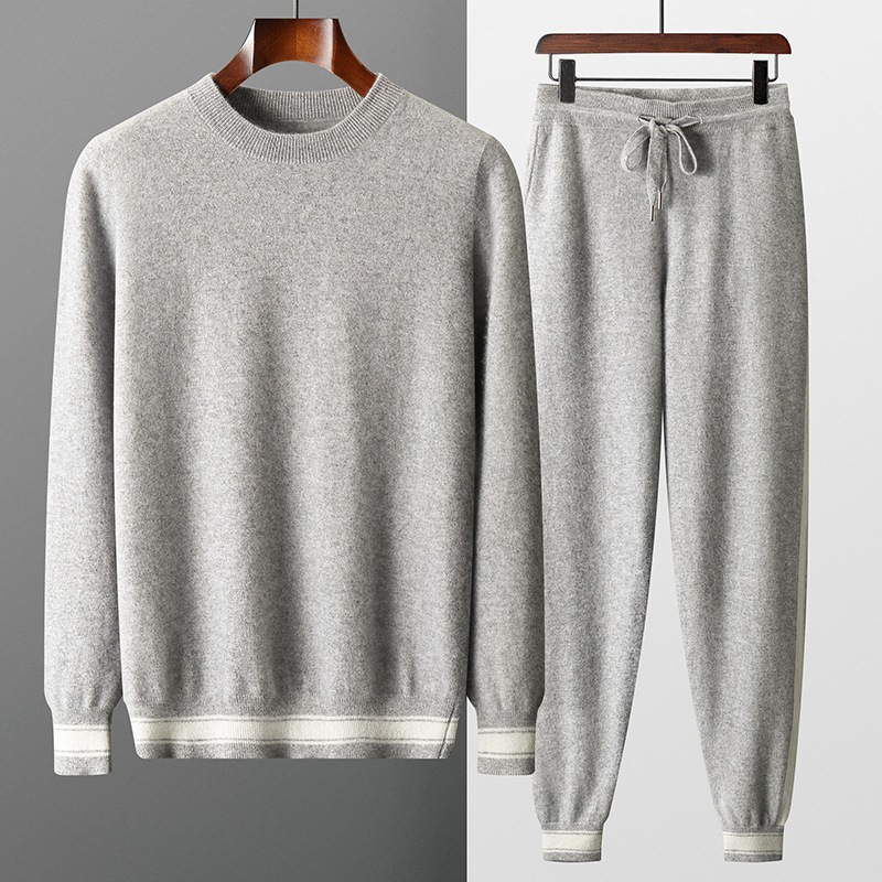 Leisure Sports Cashmere Men's Round Neck Sweater Suit
